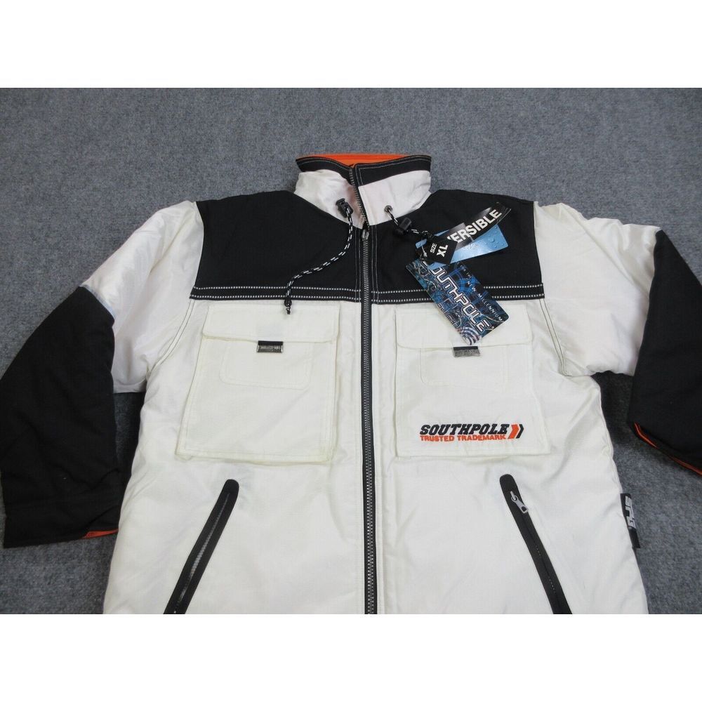 VINTAGE Southpole Jacket Mens Extra Large White Reversible Y2K Puffer Coat NEW - Picture 3 of 16